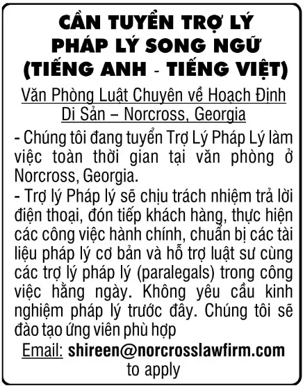 Hình rao vặt: TUYỂN DỤNG: TRỢ LÝ PHÁP LÝ