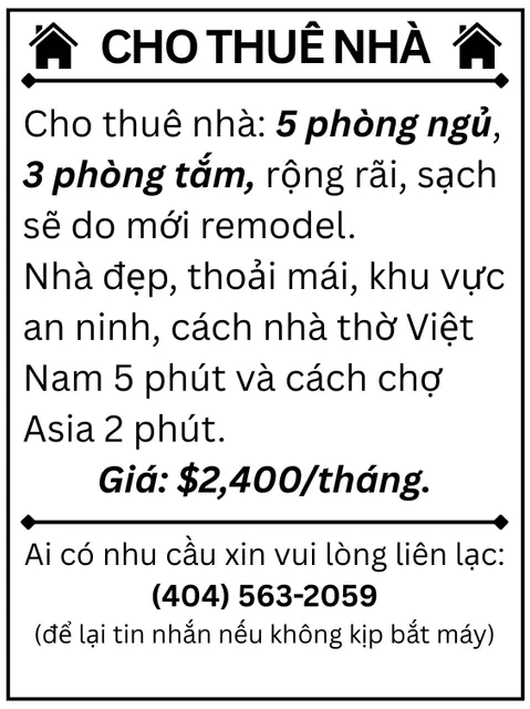 Hình rao vặt: CHO THUÊ NHÀ