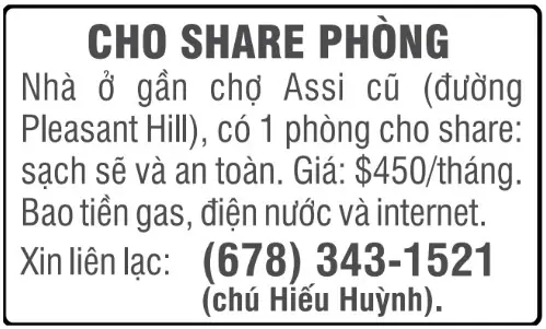 Hình rao vặt: CHO SHARE PHÒNG