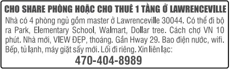 Hình rao vặt: CHO SHARE PHÒNG HOẶC CHO THUÊ 1 TẦNG Ở LAWRENCEVIL